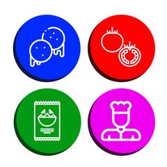 Set of recipe icons such as Arepas, Tomato, Nachos, Chef , recipe