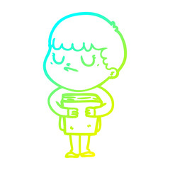 cold gradient line drawing cartoon grumpy boy