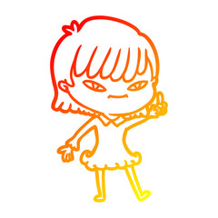 warm gradient line drawing cartoon woman with idea