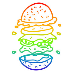 rainbow gradient line drawing cartoon huge burger