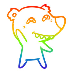 rainbow gradient line drawing cartoon polar bear waving