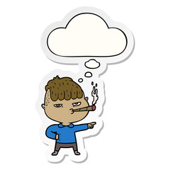cartoon man smoking and thought bubble as a printed sticker
