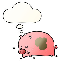 cute cartoon pig and thought bubble in smooth gradient style