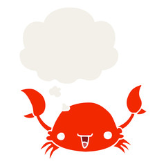 cartoon crab and thought bubble in retro style