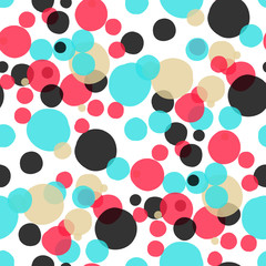 Fototapeta na wymiar Decorative abstract polka dots in the style of the 60s. Cheerful polka dot vector seamless pattern. Can be used in textile industry, paper, background, scrapbooking.