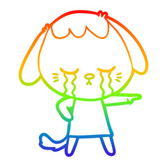 rainbow gradient line drawing cartoon crying dog