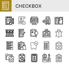 Set of checkbox icons such as List, Checklist, Approve, Task list, Check in, Check, Test, Checking, Clipboard, Testing, Tick , checkbox