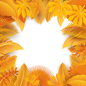 Sign with text space of Turn Yellow Tropical Leaves. Suitable for nature concept, vacation, and autumn