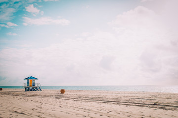 tropical beach with lifeguard cabin, Florida, USA