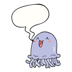 happy cartoon jellyfish and speech bubble