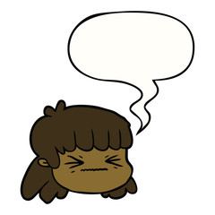 cartoon female face and speech bubble