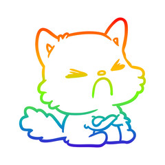 rainbow gradient line drawing cute cartoon angry cat