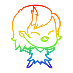 rainbow gradient line drawing cartoon laughing vampire girl