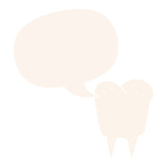 cartoon tooth and speech bubble in retro style