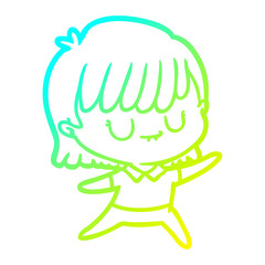 cold gradient line drawing cartoon woman