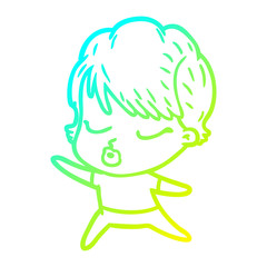 cold gradient line drawing cartoon woman with eyes shut