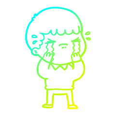 cold gradient line drawing cartoon man crying