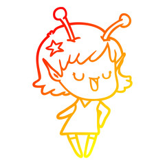 warm gradient line drawing happy alien girl cartoon laughing