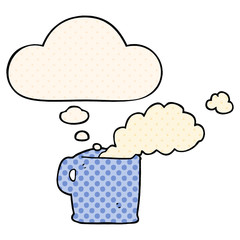 cartoon hot coffee and thought bubble in comic book style