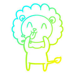 cold gradient line drawing happy cartoon lion