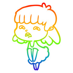 rainbow gradient line drawing cartoon worried woman