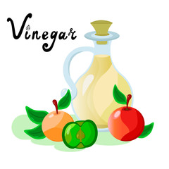 Apple vinegar in the jug. Cider for cooking salad.