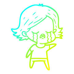 cold gradient line drawing cartoon girl crying