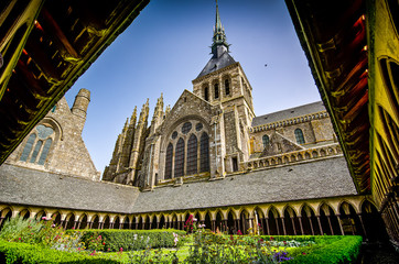 Mont Saint Michel, France - June 28, 2012. Garden in famous historic cathedral