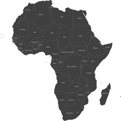 Map of Africa split into individual countries. Displaying full name of each country. - obrazy, fototapety, plakaty