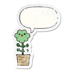 cartoon flower and speech bubble distressed sticker