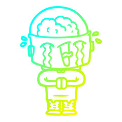 cold gradient line drawing cartoon crying robot