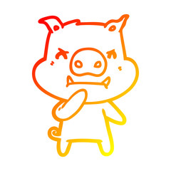 warm gradient line drawing angry cartoon pig