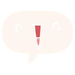 cute cartoon face and speech bubble in retro style