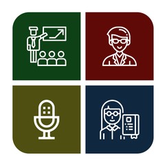 Set of speech icons such as Presentation, Teacher, Microphone, Professor , speech