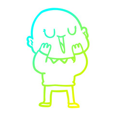 cold gradient line drawing happy cartoon bald man