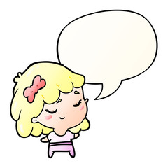 cute cartoon happy girl and speech bubble in smooth gradient style