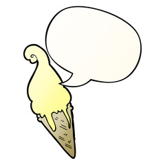 cartoon ice cream and speech bubble in smooth gradient style