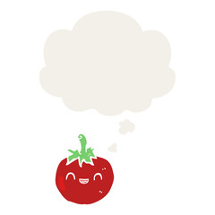 cute cartoon tomato and thought bubble in retro style