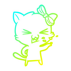 cold gradient line drawing cartoon cat