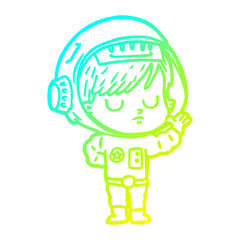 cold gradient line drawing cartoon astronaut woman