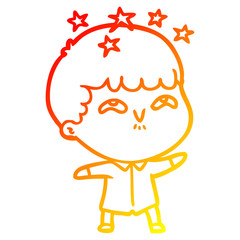 warm gradient line drawing cartoon amazed boy