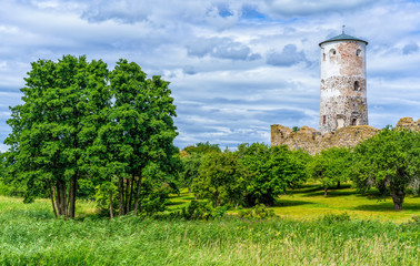 Stegeborg castle ruin located on a small island in Slatbaken, a bay in the Baltic Sea near Soderkoping, Sweden