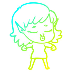 cold gradient line drawing pretty cartoon elf girl
