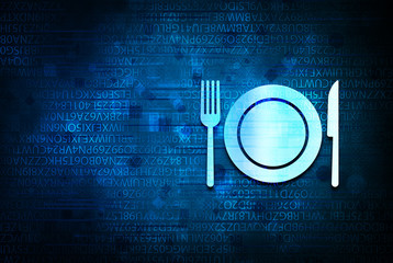 Plate with fork and knife icon abstract blue background illustration design