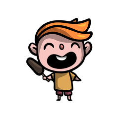 Cute red hair boy is happy with chocolate popsicle