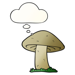 cartoon mushroom and thought bubble in smooth gradient style