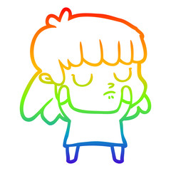 rainbow gradient line drawing cartoon indifferent woman