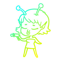 cold gradient line drawing cute alien girl cartoon