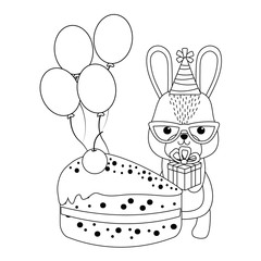 Rabbit cartoon with happy birthday icon design