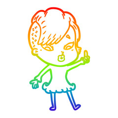 rainbow gradient line drawing cartoon surprised girl pointing